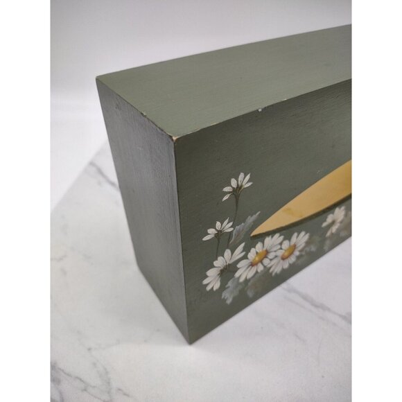 Tole Painted Wooden Tissue Box Cover Rectangle Daisy Floral Hand Painted Green - Picture 11 of 13